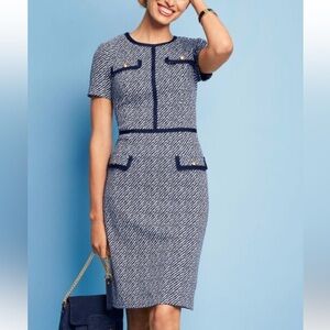 Talbots Navy & White Ponte Knit Stretch Sheath Dress SZ 14